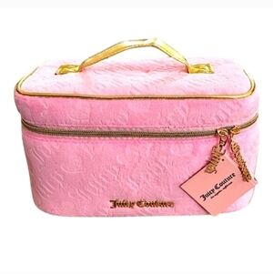 Juicy Couture Pink Cosmetic Bag Gold Accents Plush NWT